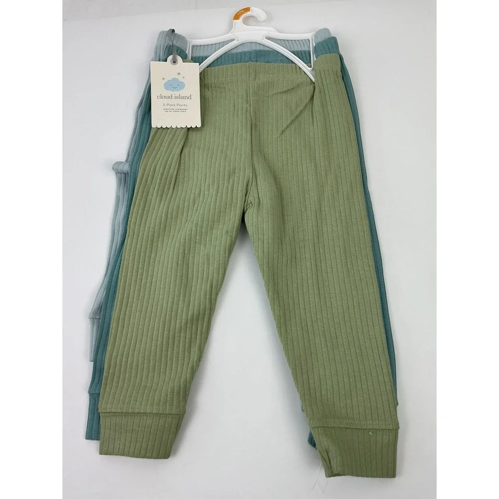 NWT Cloud Island Baby Ribbed Pants 3-Pack 12M Blue‎ Green Leggings Neutral